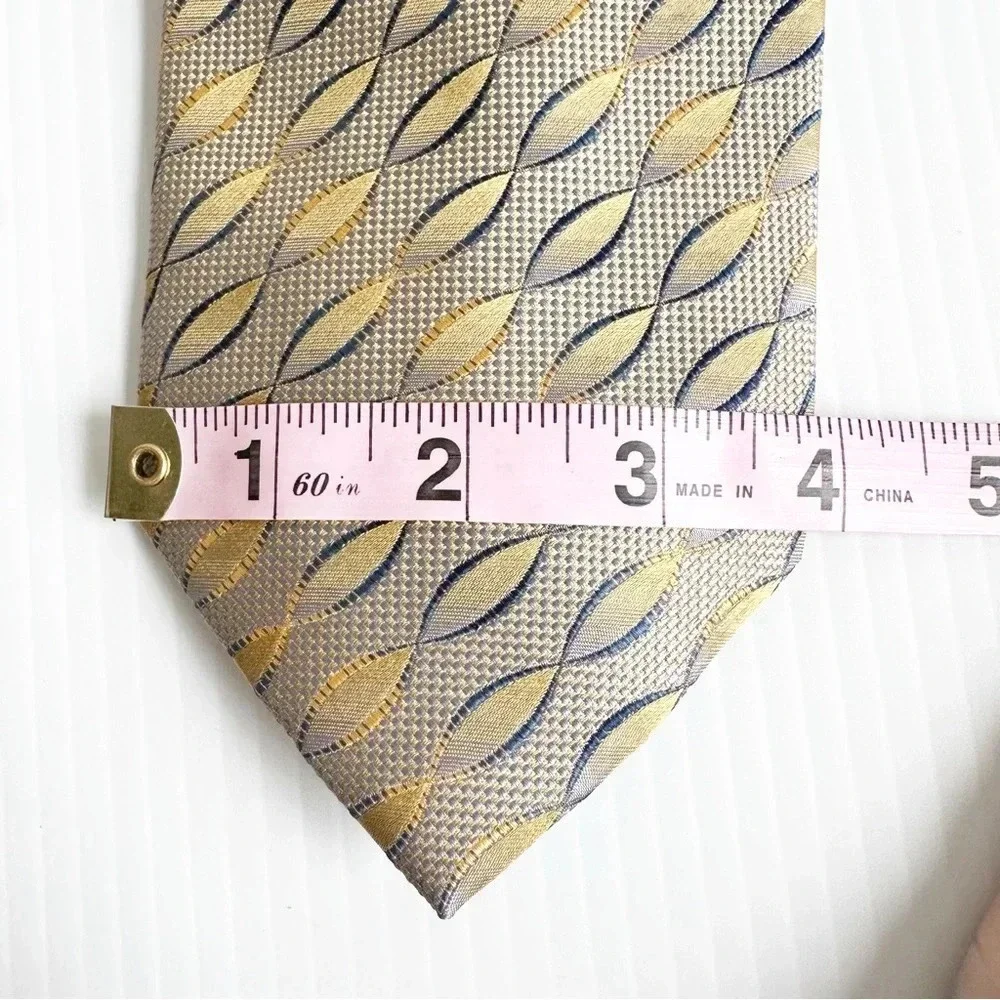 Vitorofolo Silk Tie Gold and Blue Geometric Print